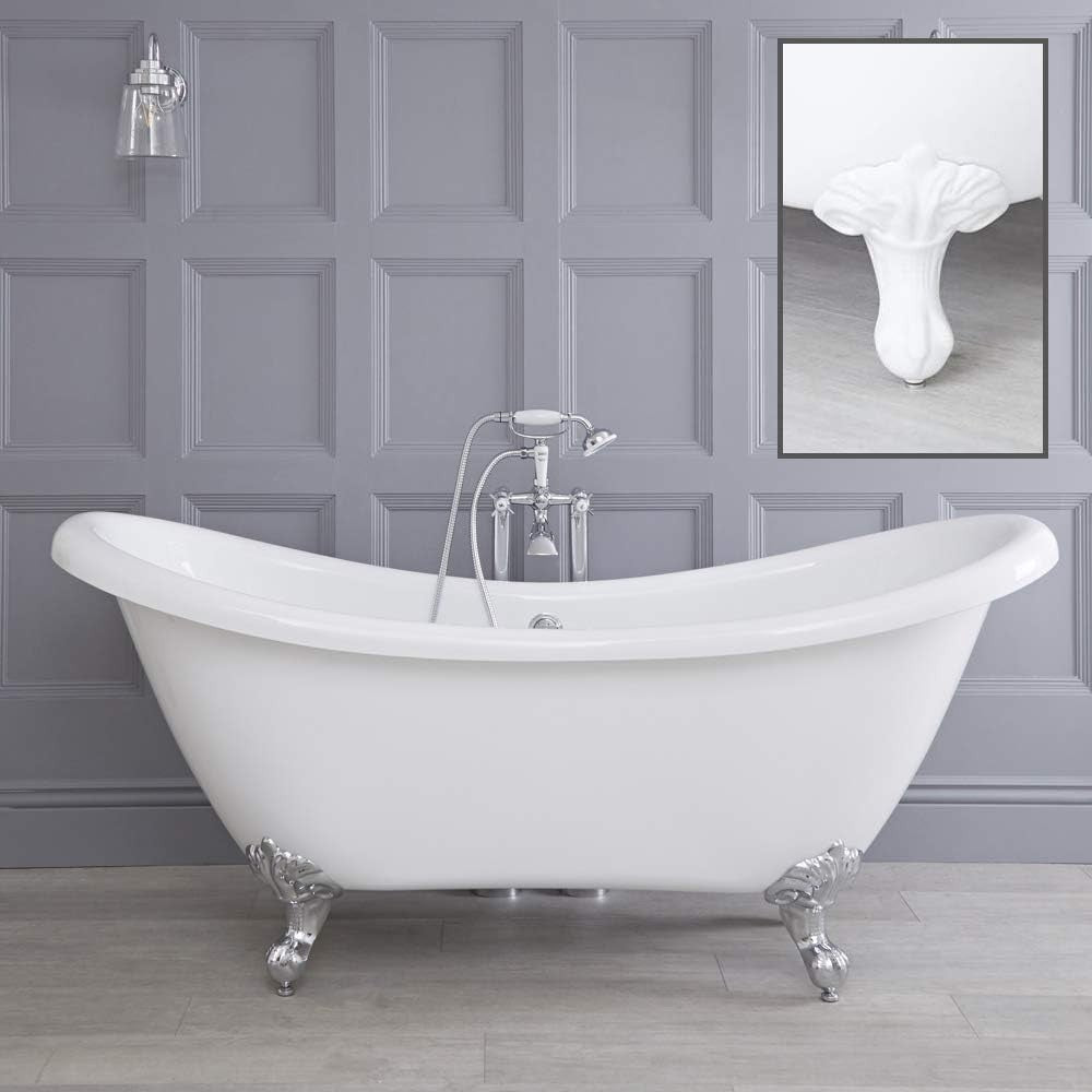 White Double Ended Freestanding Slipper Bath 1750x730mm White Claw Feet