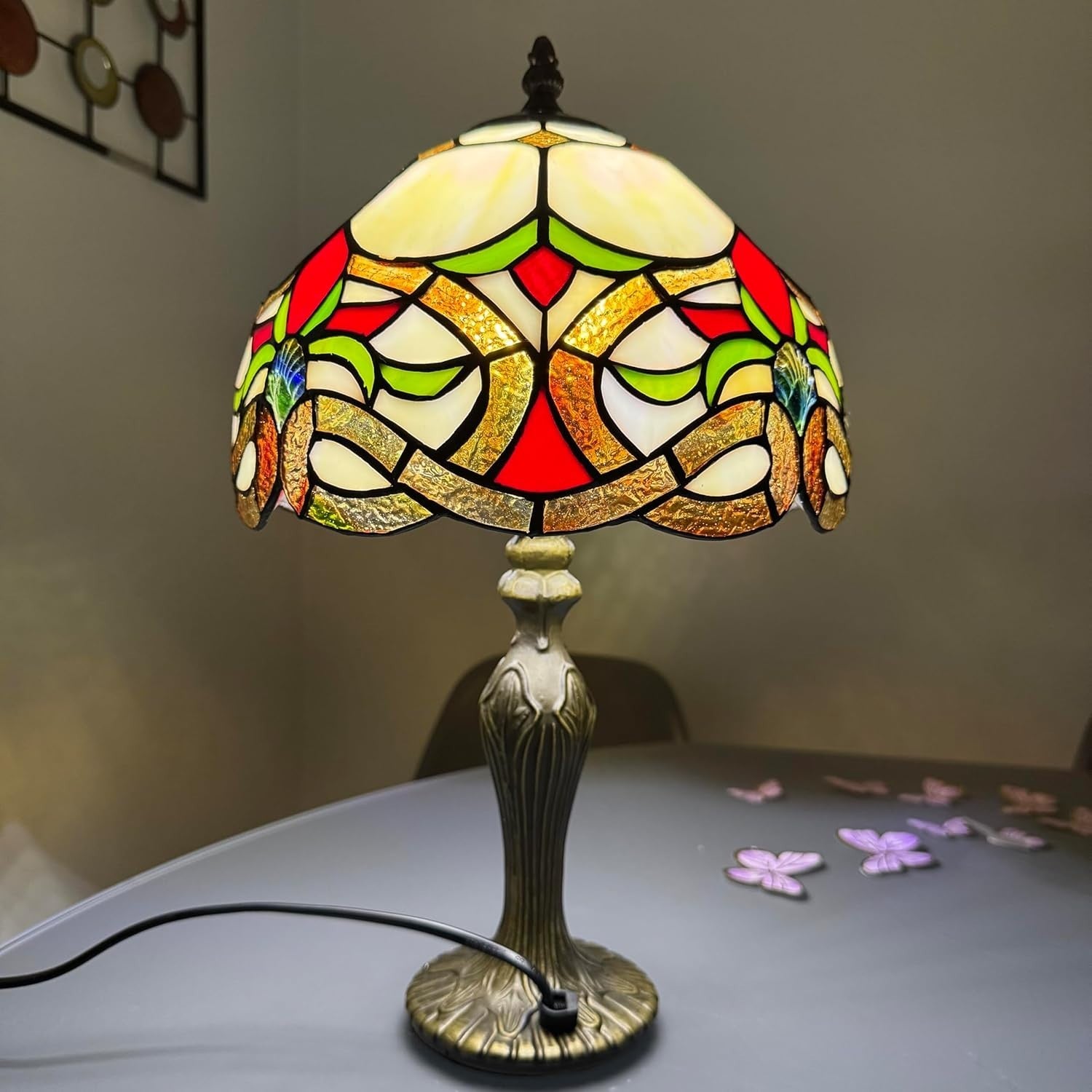 Tiffany Style Table Lamp Handcrafted Stained Glass Antique Look 42cm E27