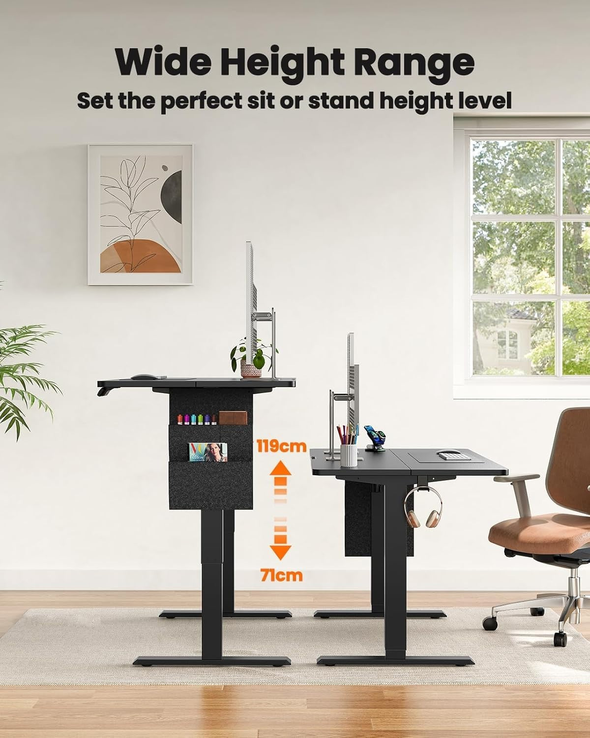 Black Electric Standing Desk 100x60cm Adjustable Sit Stand Table w/Storage