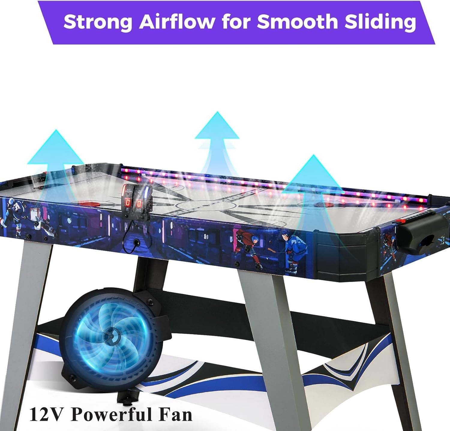 54 Inch Air Hockey Table LED Light Up 12V Motor Arcade Game Indoor