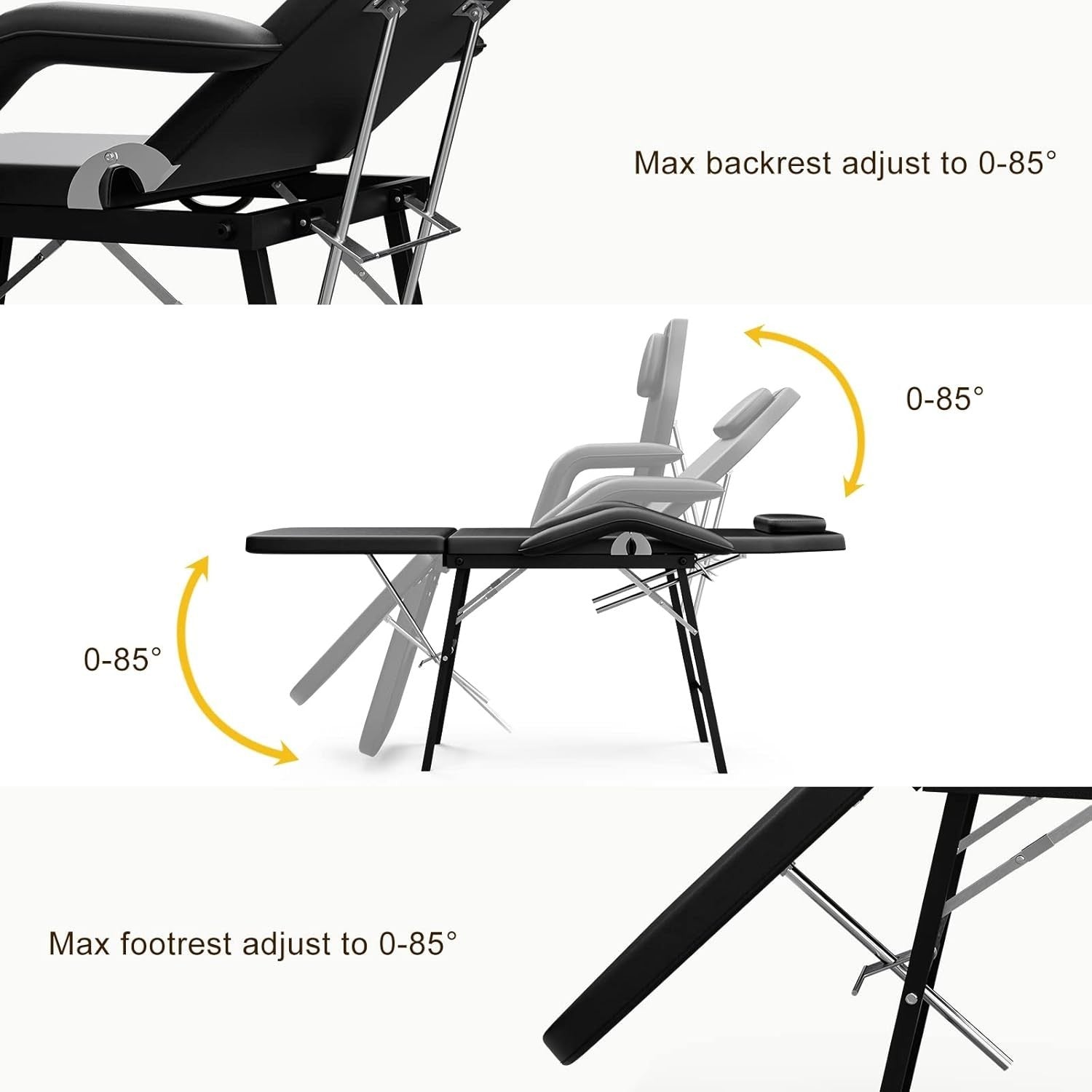 Portable 3-Section Massage Table Folding Beauty Spa Bed w/ Adjustable Backrest