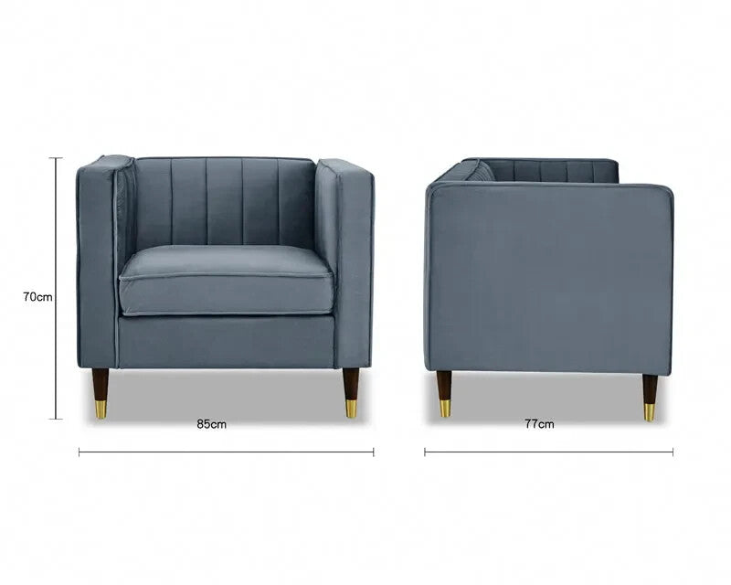 Grey Velvet Armchair Single Seater Sofa Gold Legs Plush Lounge Chair