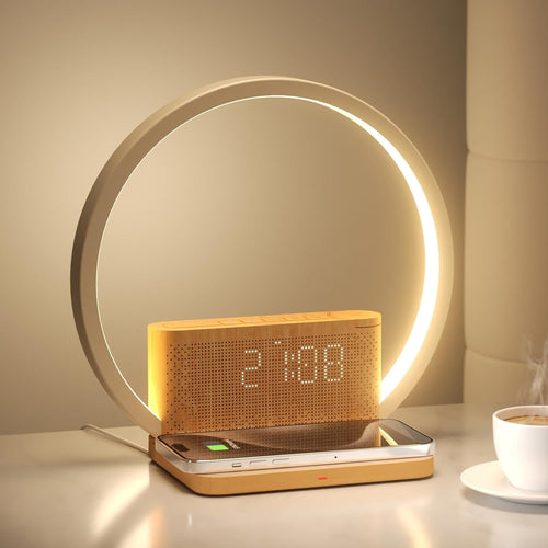 Wake Up Light Sunrise Alarm Clock Wireless Charger Touch Bedside Lamp