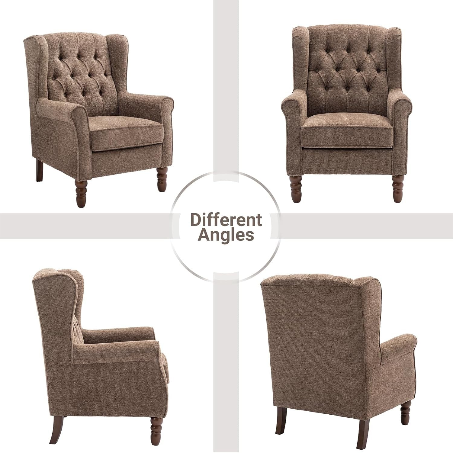 Mid‑Century Modern Wingback Accent Chair – Brown Upholstered Armchair