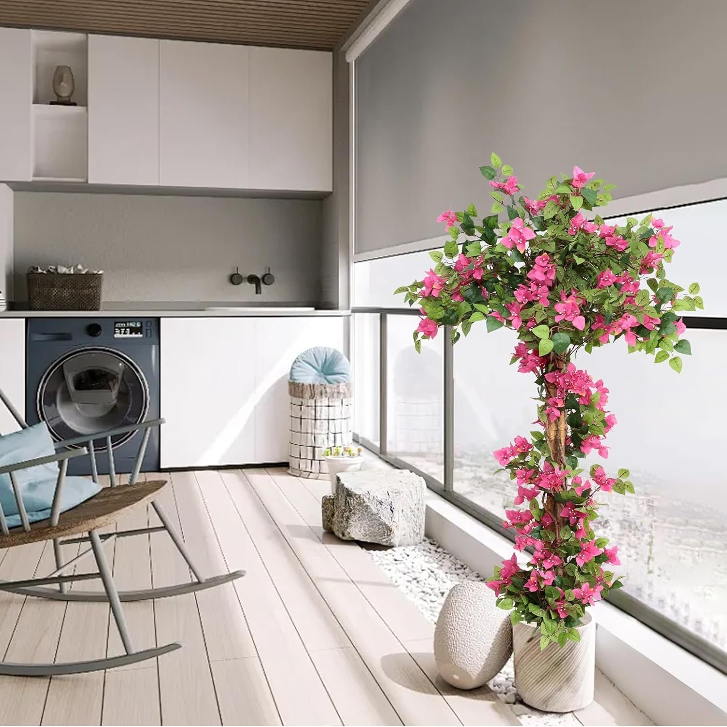 160cm Pink Bougainvillea Tree in Cement Pot Faux Flowers Indoor Outdoor Decor