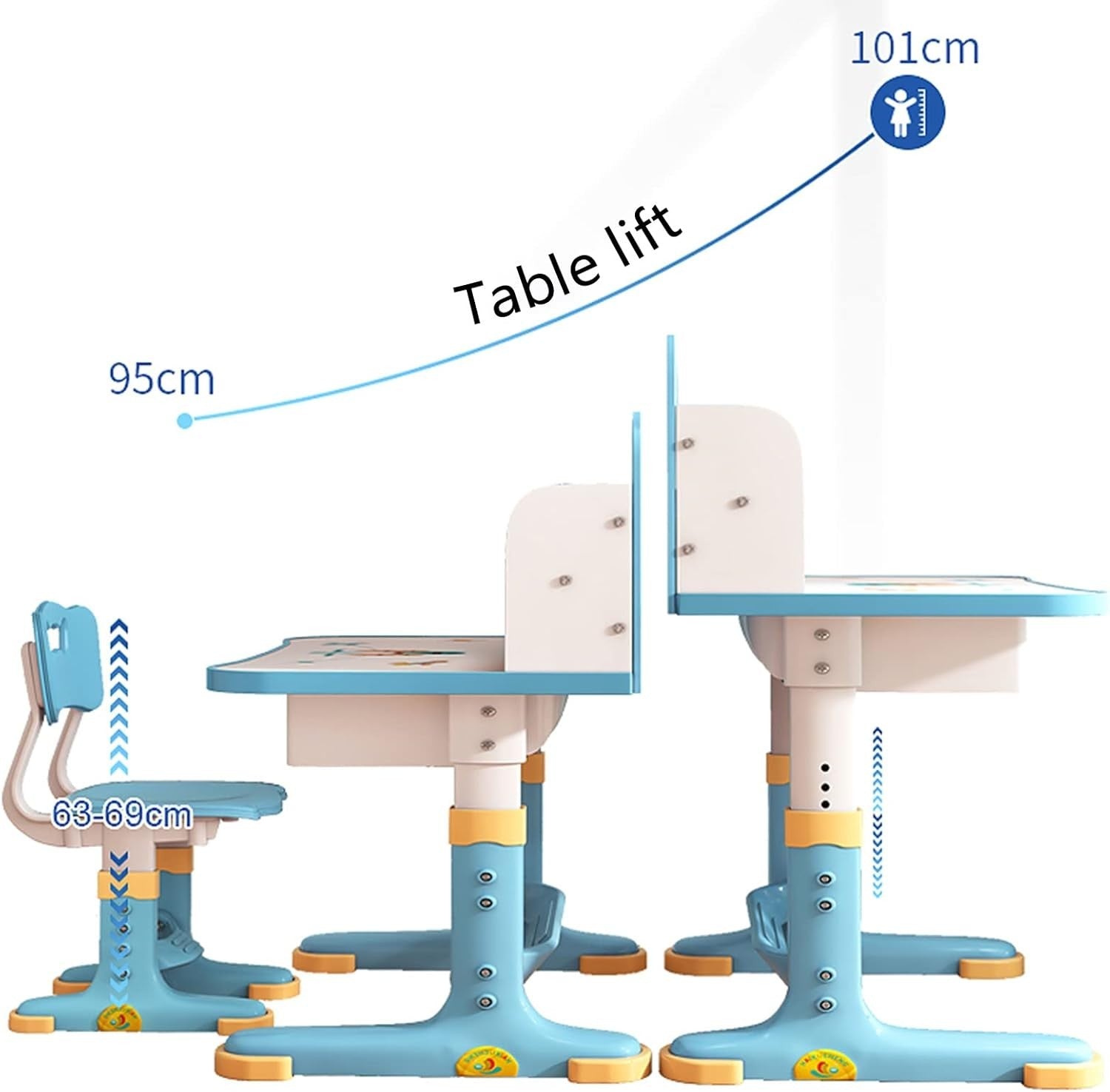 Kids Study Desk Chair Set Adjustable Height Table with Drawer Bookshelf Blue