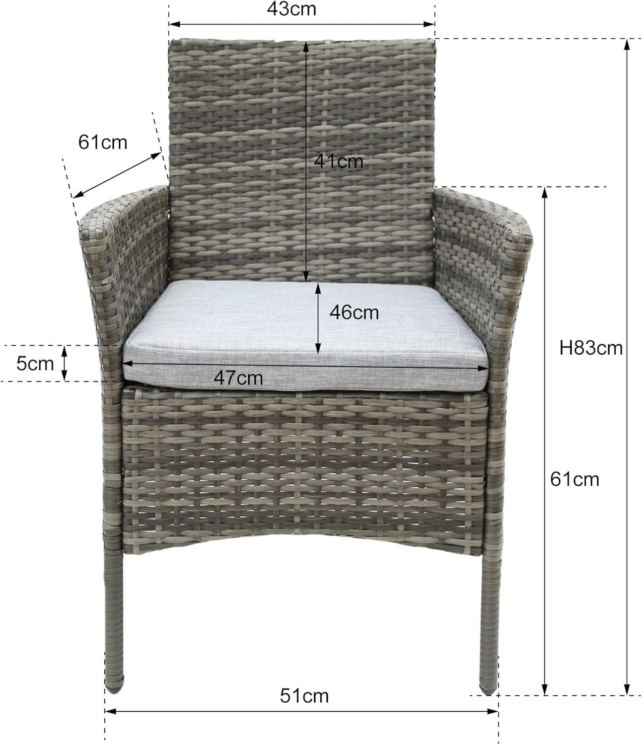 5pc Rattan Garden Dining Set Round Table Chairs Patio Outdoor Furniture Grey