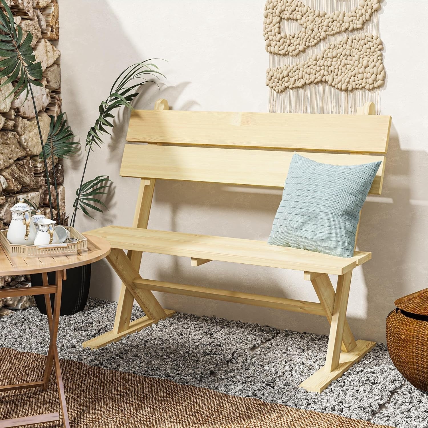 2 Seater Wooden Garden Bench Fir Wood Patio Park Outdoor Seat