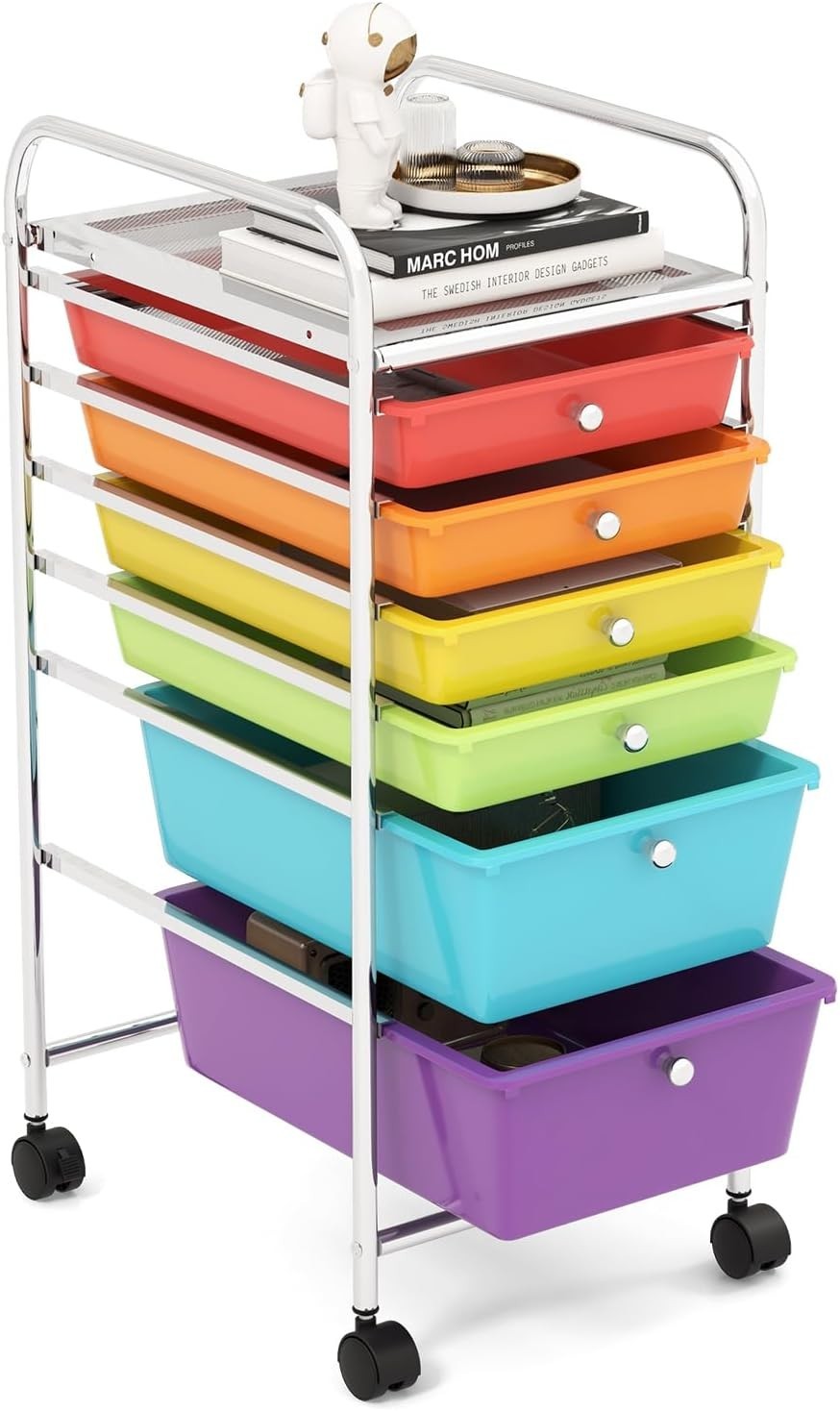 6 Drawer Rainbow Storage Trolley Rolling Organizer Cart with Wheels