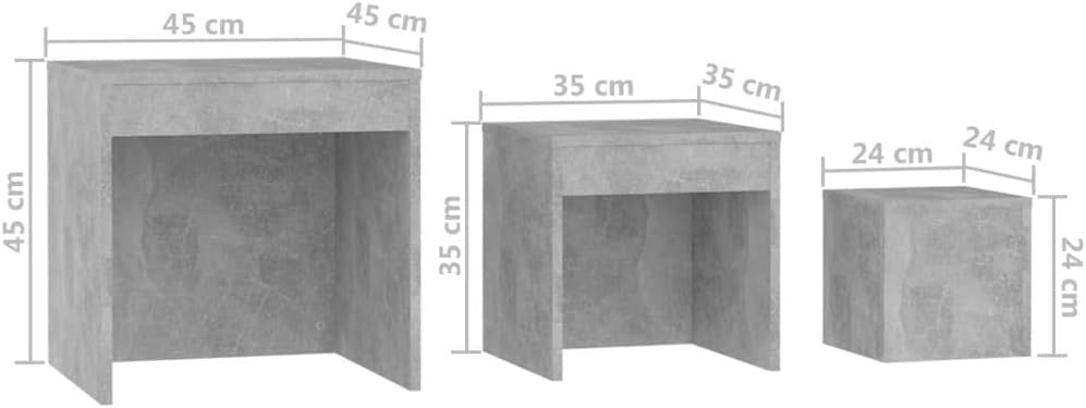 3pc Nesting Tables Set Concrete Grey Industrial End Side Coffee Nightstand