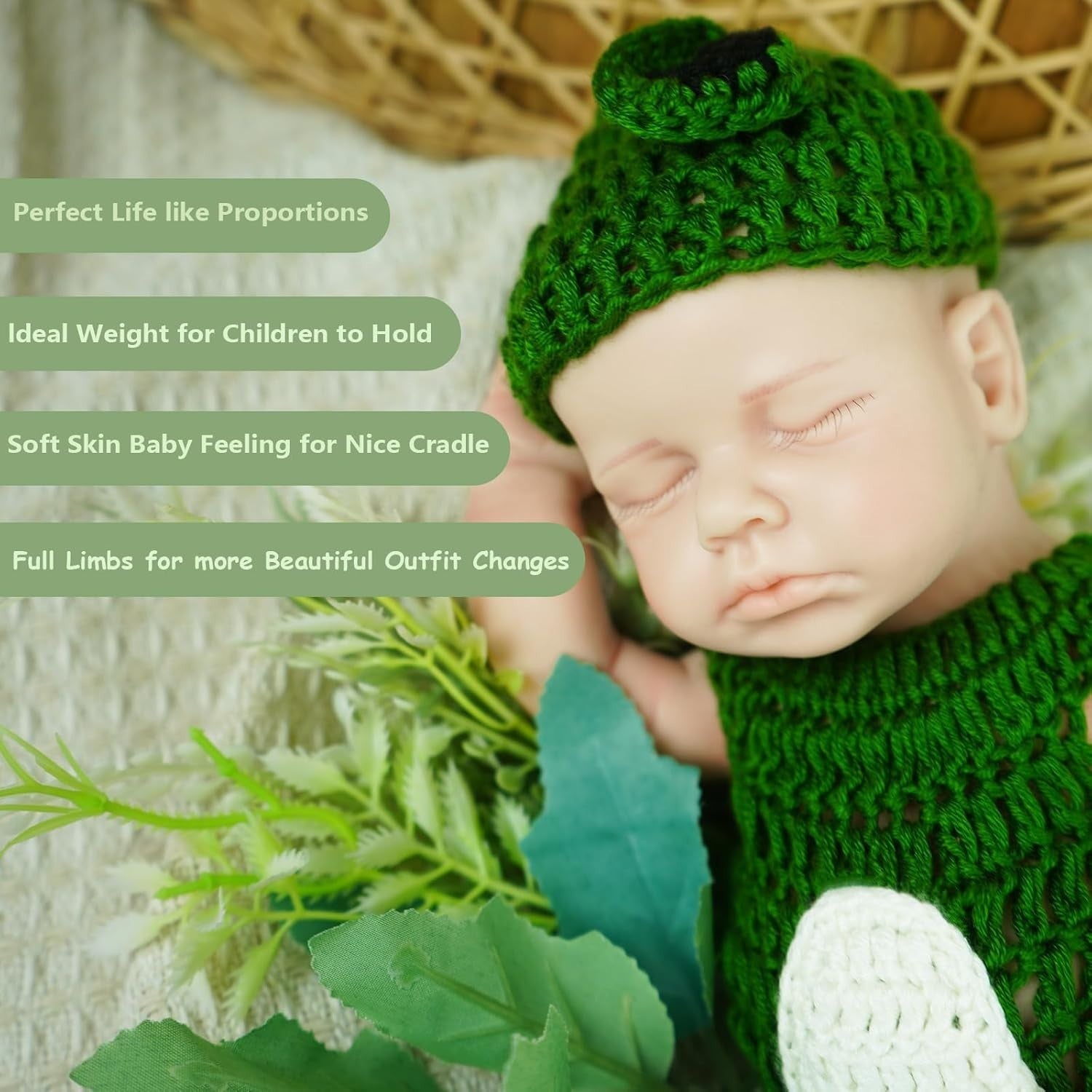 12” Mini Silicone Newborn Doll Full Body Sleeping Lifelike Ivory