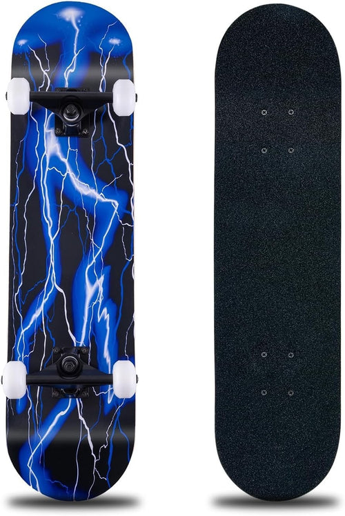 31x8 Complete Maple Skateboard Double Kick Blue Cruiser Kids Teens Adult