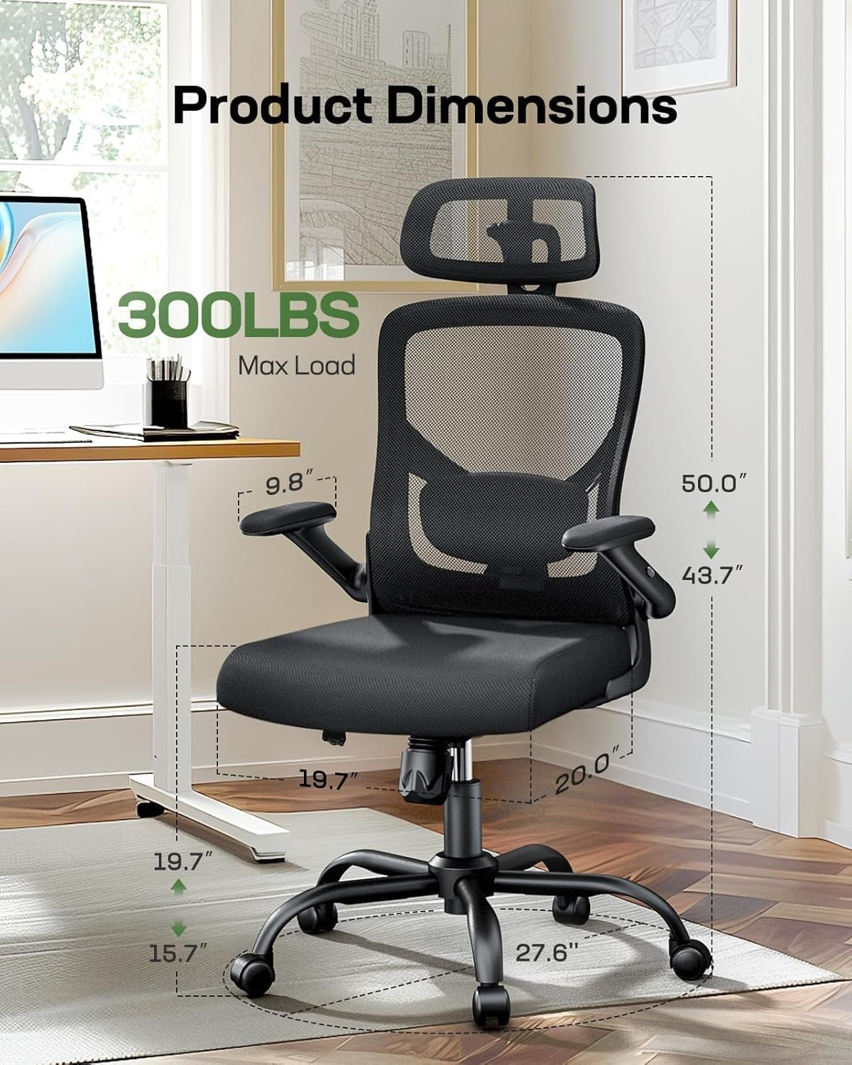 Ergonomic Office Desk Chair Mesh Back Adjustable Lumbar Recliner Home Gaming Sea