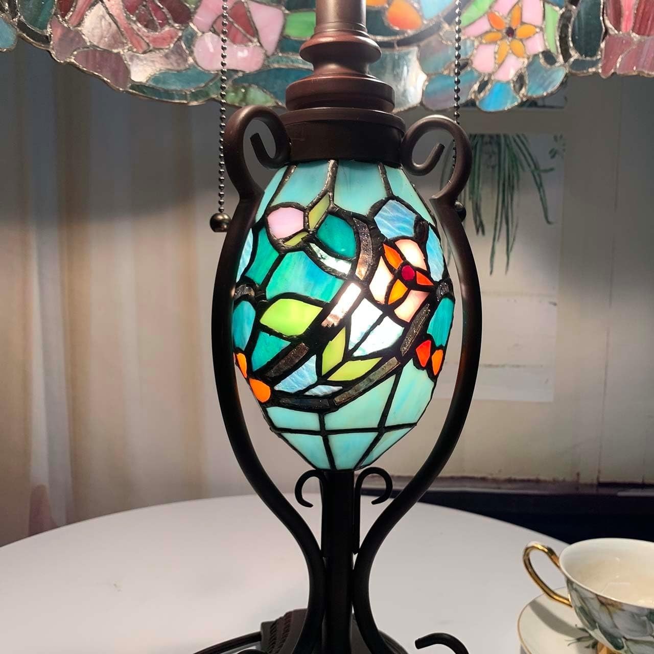 Stained Glass Tiffany Table Lamp Rose Flower Design 61cm High