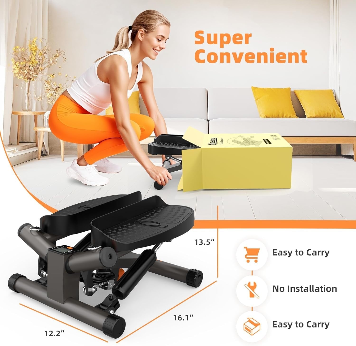 Twist Mini Stepper w/ LCD Monitor, Resistance Bands & Non-Slip Oversized Pedals