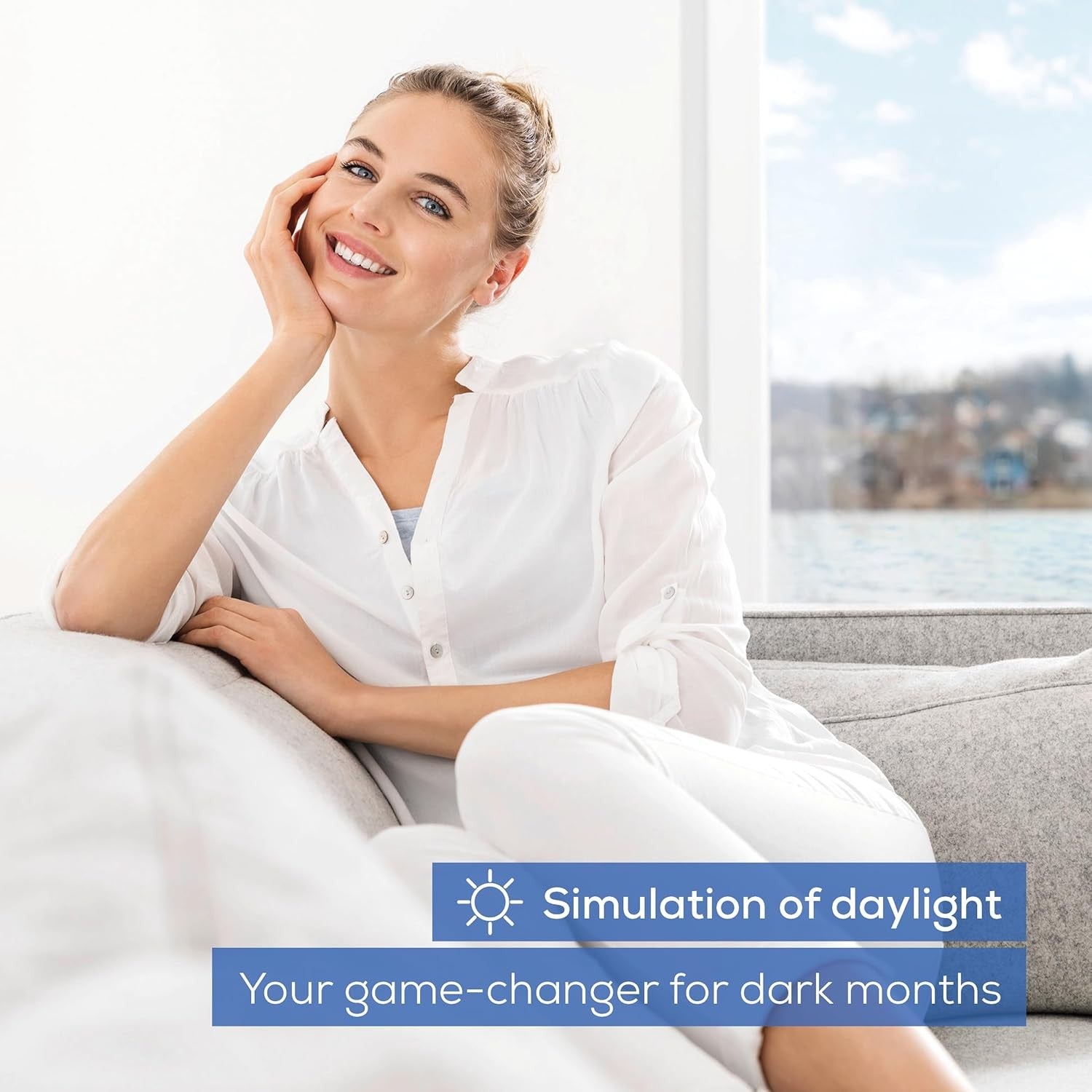 White SAD Light Therapy Lamp 14000 Lux Daylight Simulation LED Dimmer