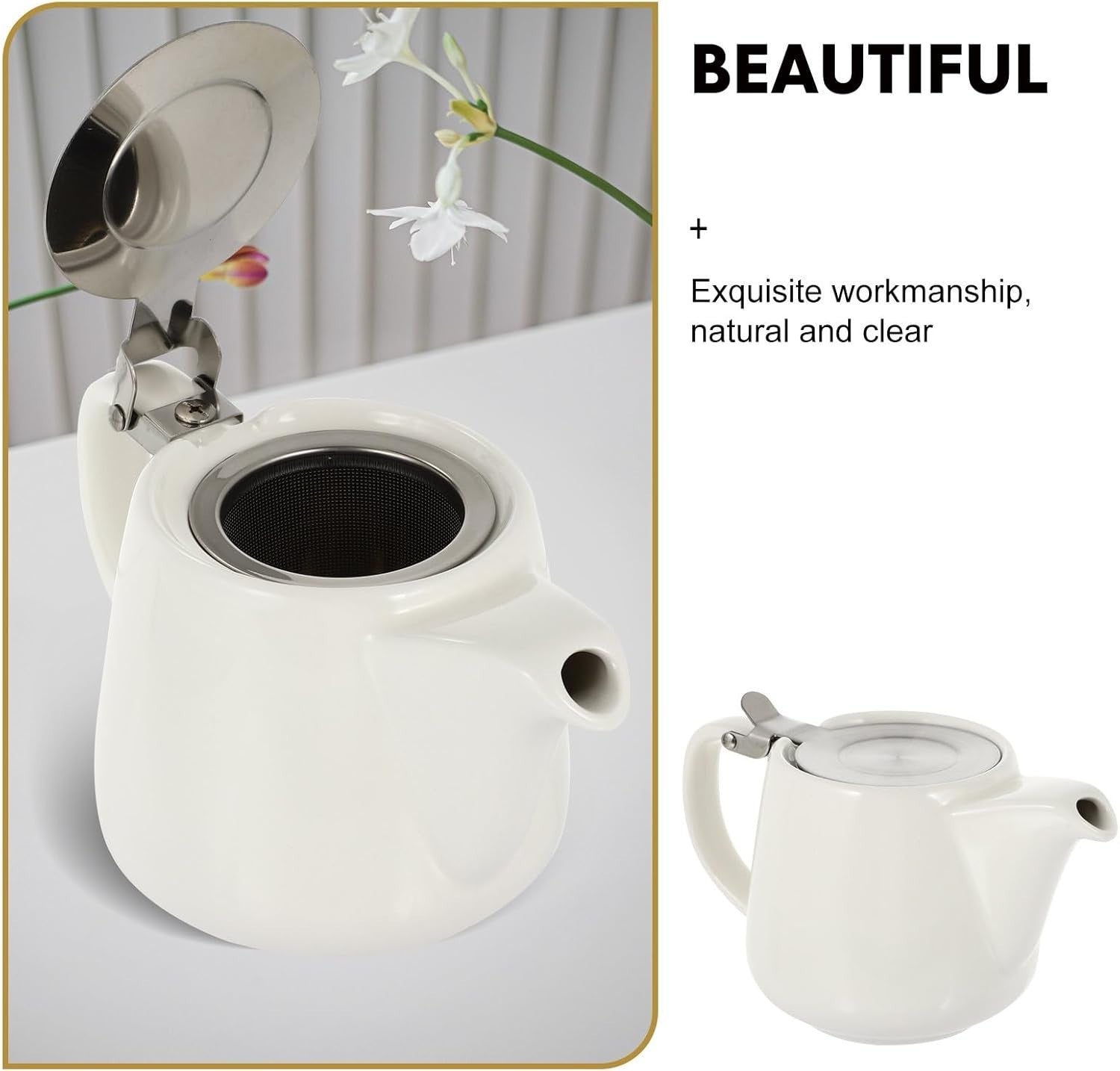 Ceramic Teapot with Stainless Steel Strainer Heat Resistant Tea Pot