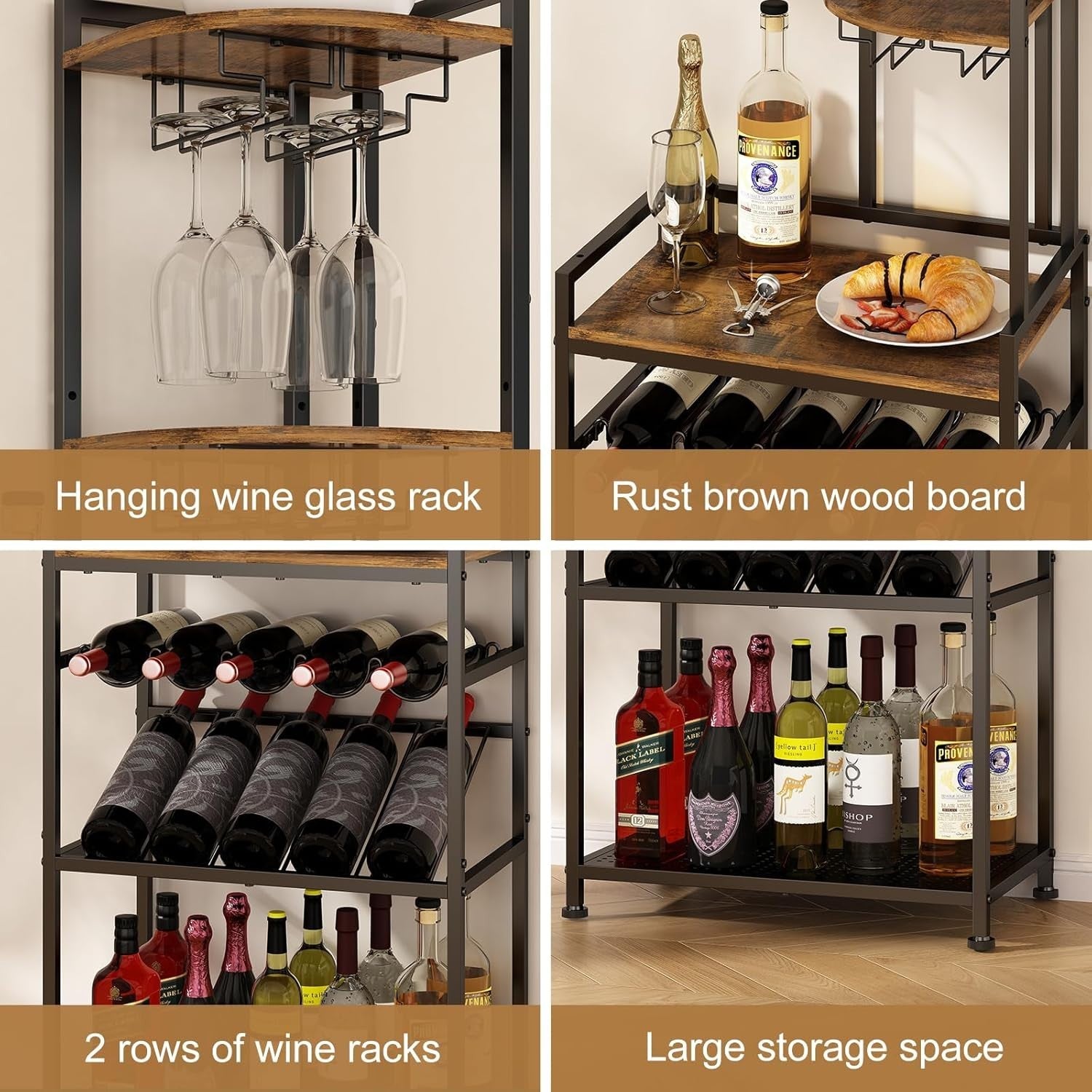 Corner Wine Rack Freestanding Bar Cabinet 6-Tier Bottle & Glass Holder