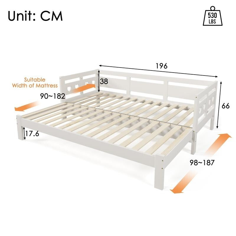 White Wooden Daybed with Trundle Guest Bed Sofa Frame Kids Teen Bedroom 3FT