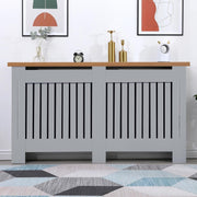 Radiator Cover Large Grey Oak Modern MDF Slatted Cabinet With Shelf 152cm