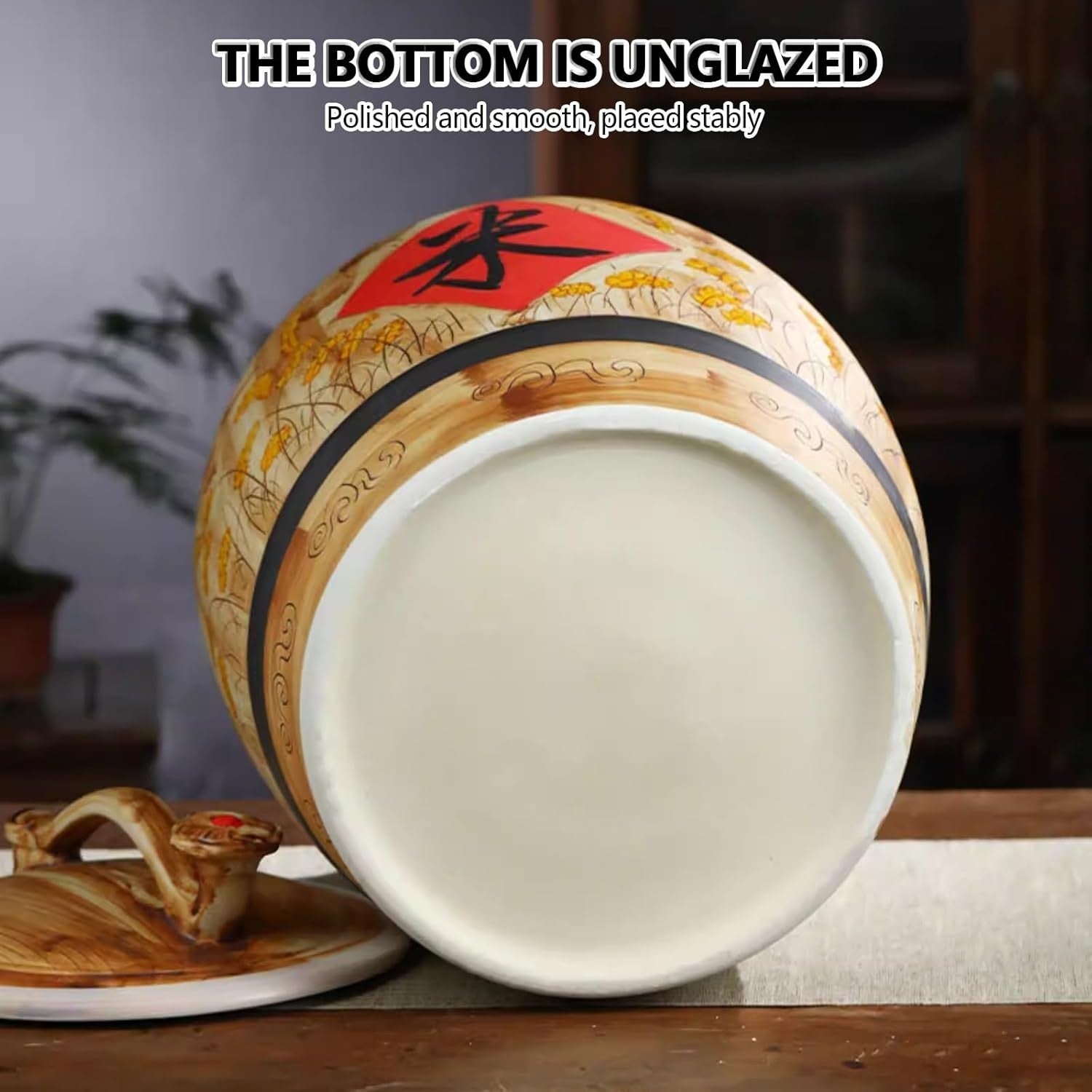 15KG Ceramic Rice Storage Jar Airtight Grain Container with Lid