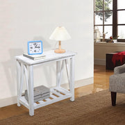 Slim Farmhouse End Table with Storage Shelf, Rustic White, Space-Saving