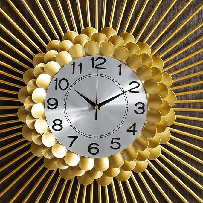 Luxury Sunburst Wall Clock 60cm Modern Metal Gold Silent Large Home Decor