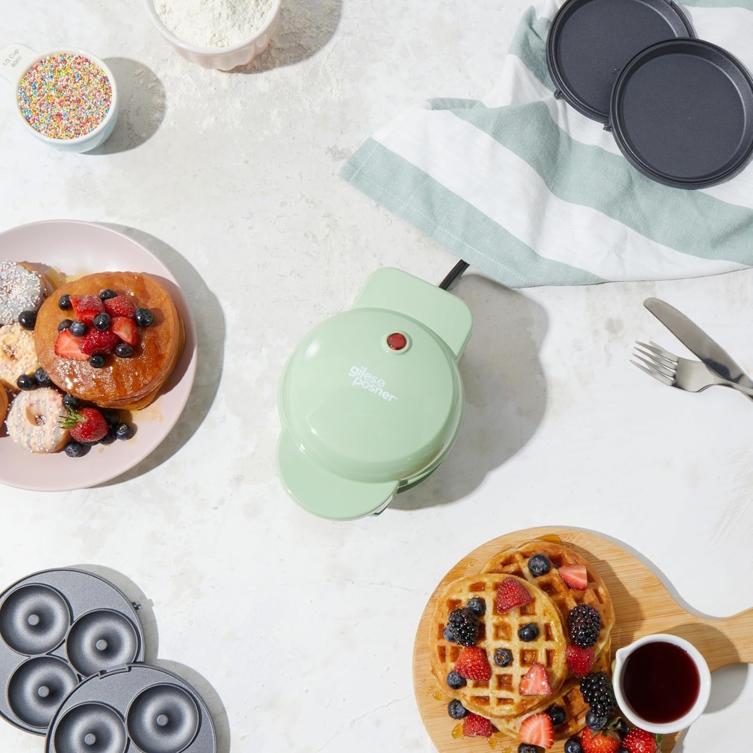 3-in-1 Mini Waffle Doughnut Pancake Maker – Non-Stick Plates, Fast Heat-Up, Comp