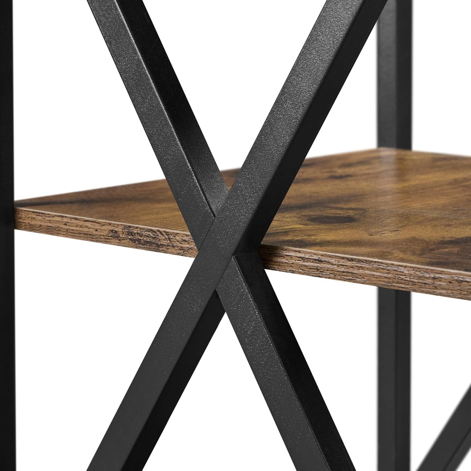 Set of 2 Rustic Brown 3-Tier Side Tables with Storage, Sturdy X-Frame