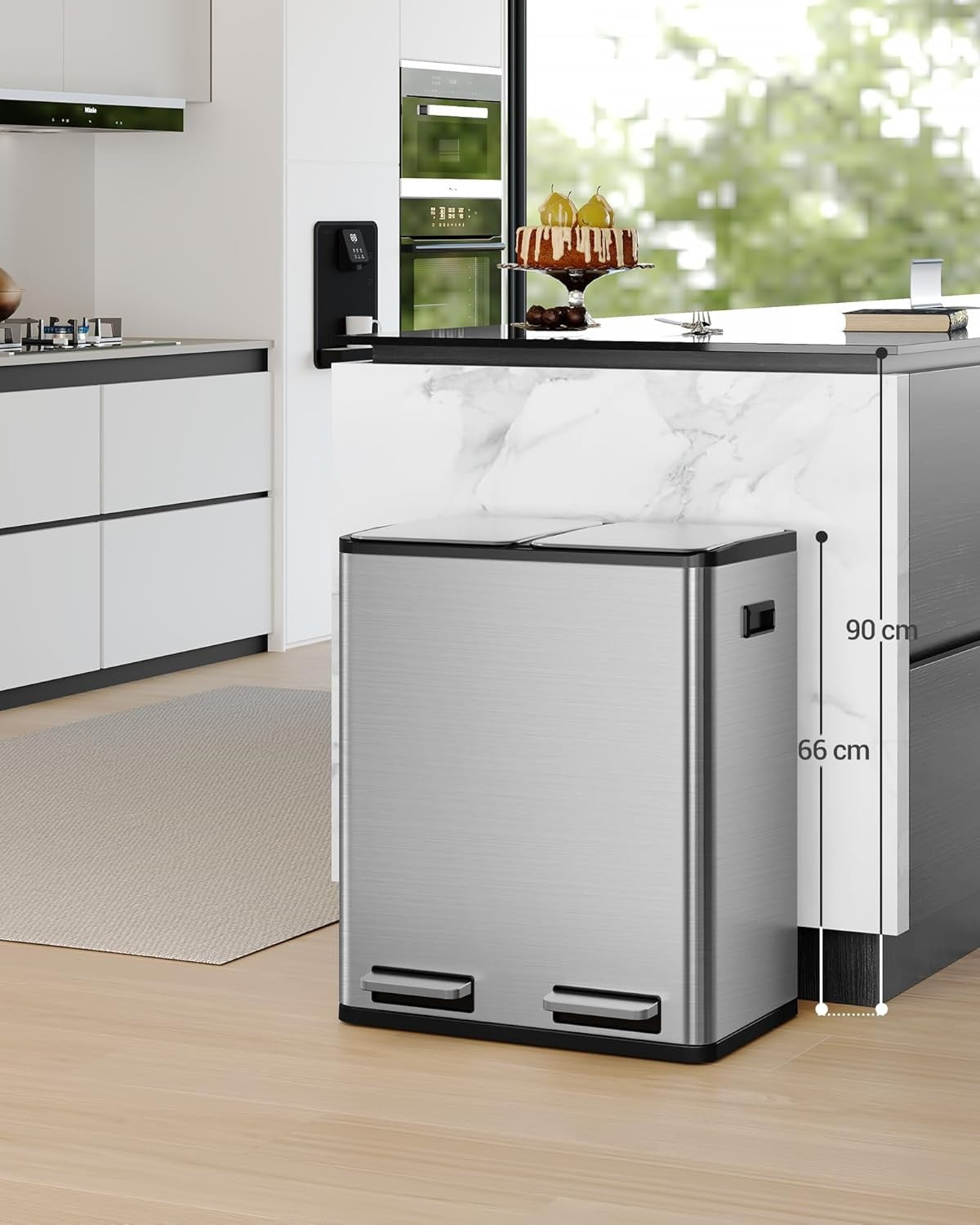 60L Double Kitchen Recycling Bin | 2 x 30L Stainless Steel Pedal Bin