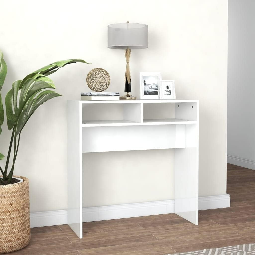 Modern High Gloss White Console Table with Storage - 78x30x80 cm Desk