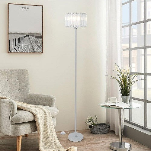 Crystal Floor Lamp Chrome Glass Shade Tall Standing Light Living Room