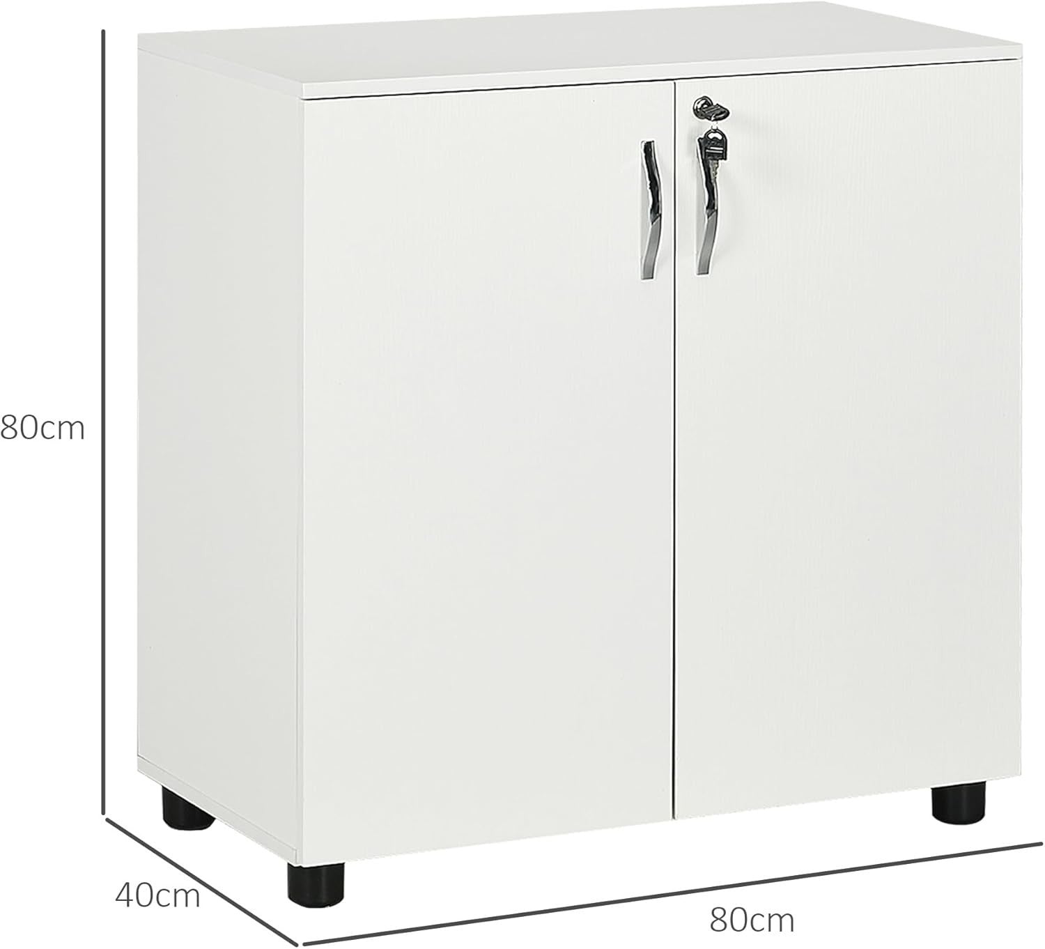 Lockable Filing Cabinet 2-Door Storage Cupboard, 80cm White Office Unit