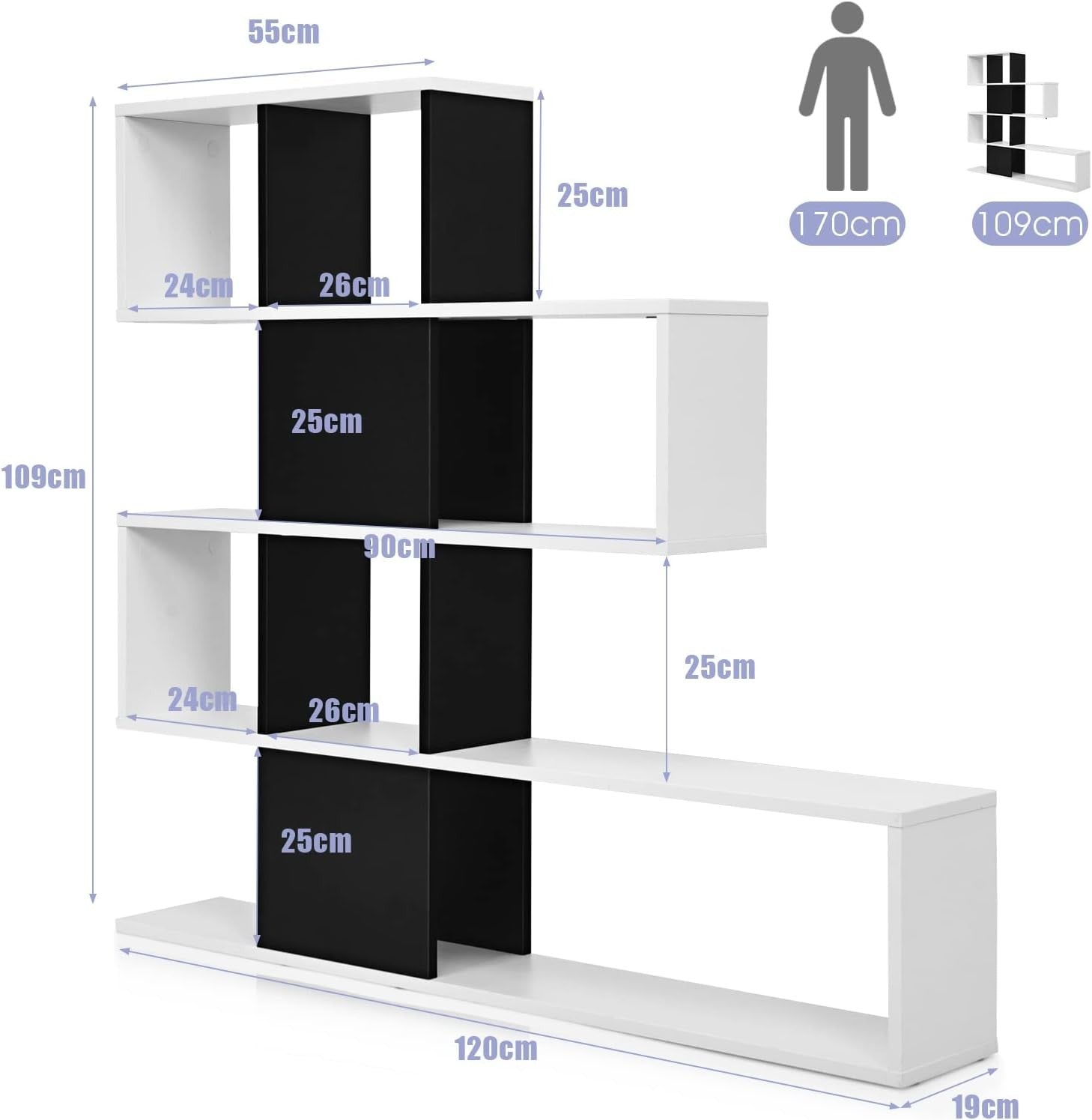 Cube Storage Bookcase, 4-Tier Wooden Display Ladder Shelf with Non-slip Foot Pad