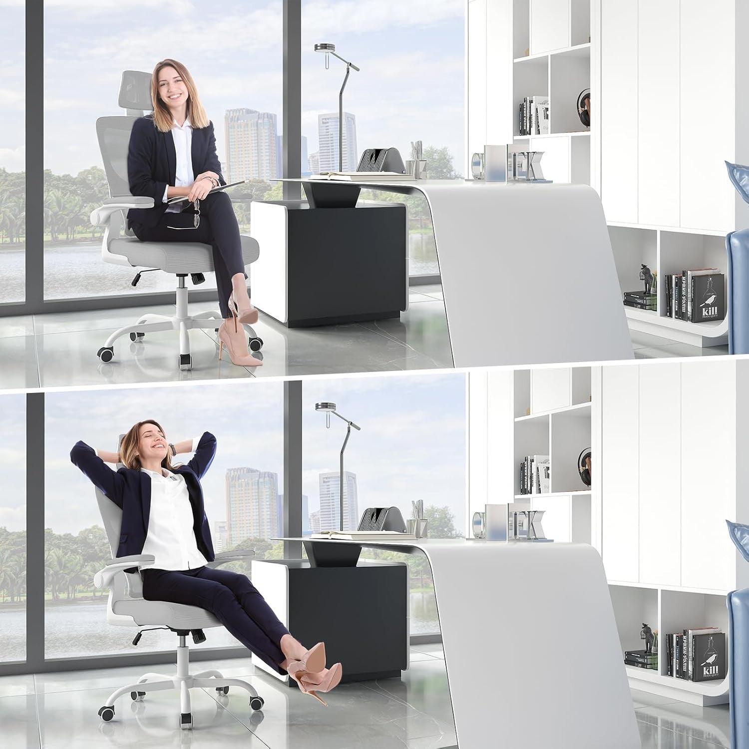 Ergonomic Mesh Office Chair Tall Adjustable Headrest Back Support Flip-up Arms
