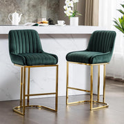 Bar Stools Set of 2 | Green Velvet L-Shaped Counter Dining Chairs