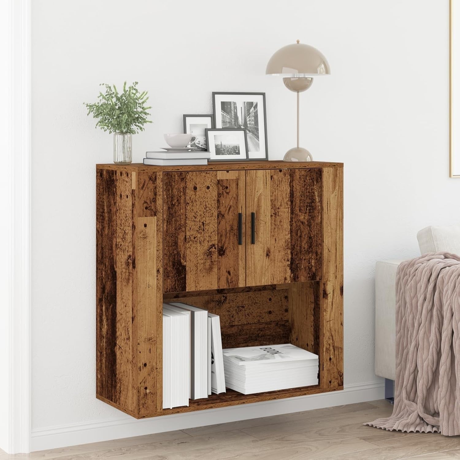 Rustic Reclaimed Wood Cabinet 2-Door Storage Unit for Bedroom & Living Room