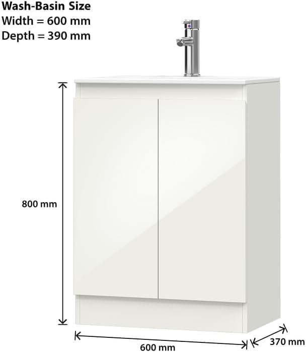 600mm White Bathroom Vanity Unit with Basin Cupboard Under Sink Storage Cabinet