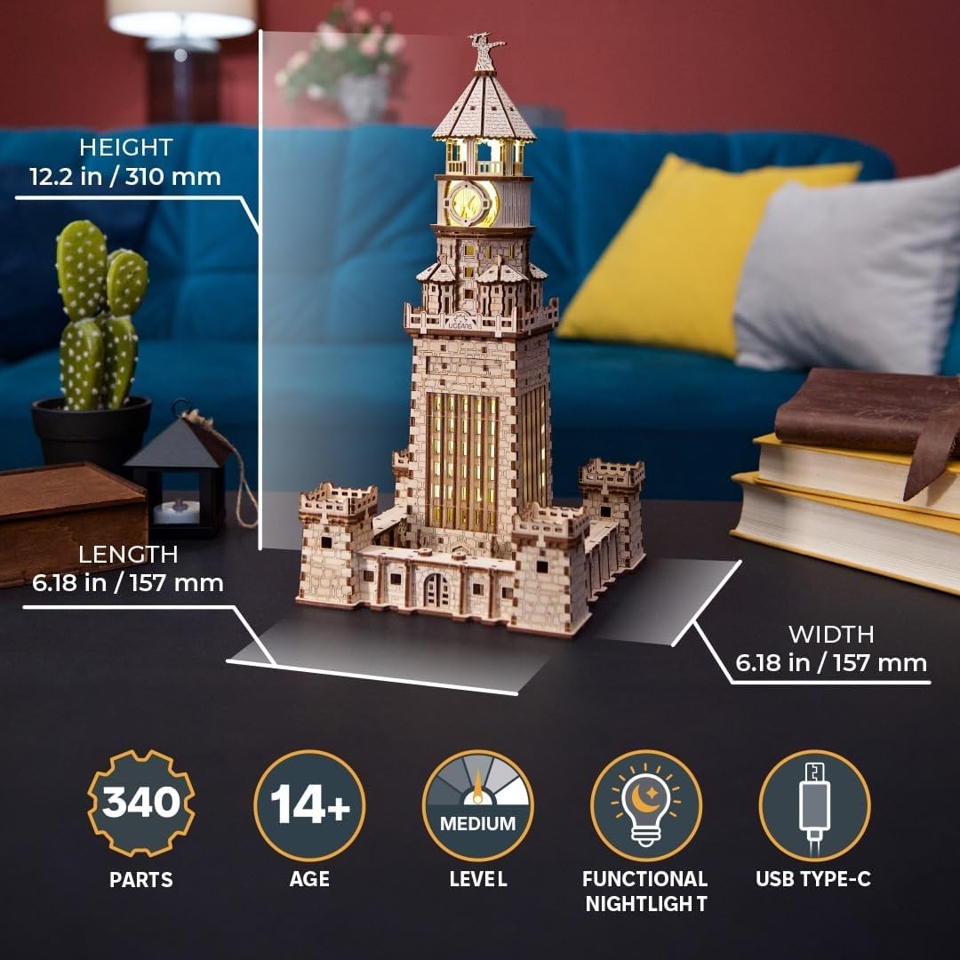 3D Wooden Lighthouse Puzzle with LED Nightlight – DIY Model Kit Gift