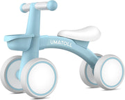 Baby Balance Bike 1 Year Old Toddler Ride On 4 Wheel Adjustable Seat Blue