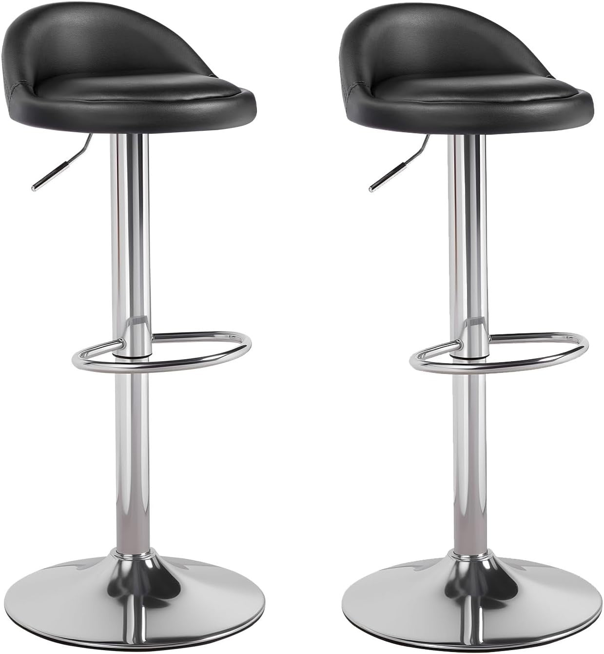 Black Faux Leather Bar Stool Set of 2 Round Armless Adjustable Swivel Chairs