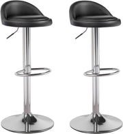 Black Faux Leather Bar Stool Set of 2 Round Armless Adjustable Swivel Chairs