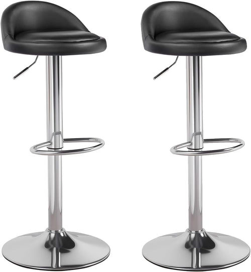 Black Faux Leather Bar Stool Set of 2 Round Armless Adjustable Swivel Chairs