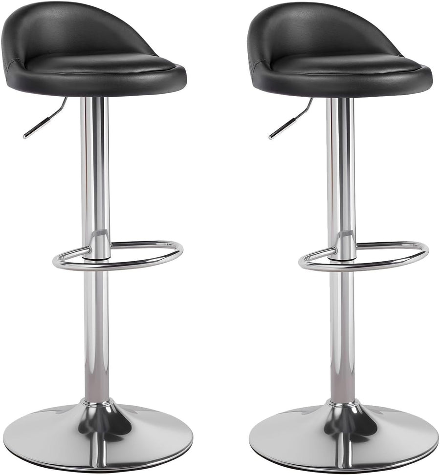 Black Faux Leather Bar Stool Set of 2 Round Armless Adjustable Swivel Chairs