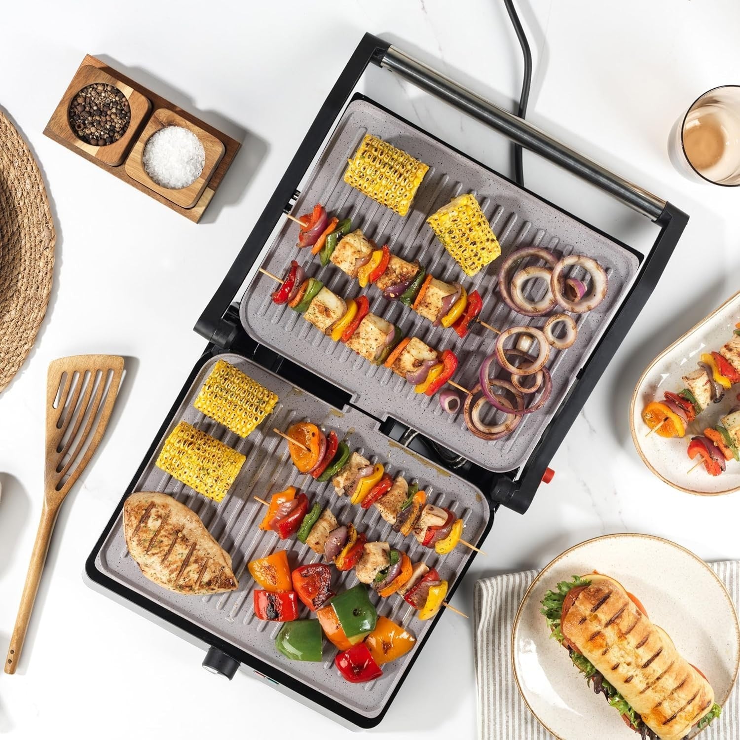 Marblestone Health Grill Panini Maker 2200W Non-Stick Plates 29x23cm