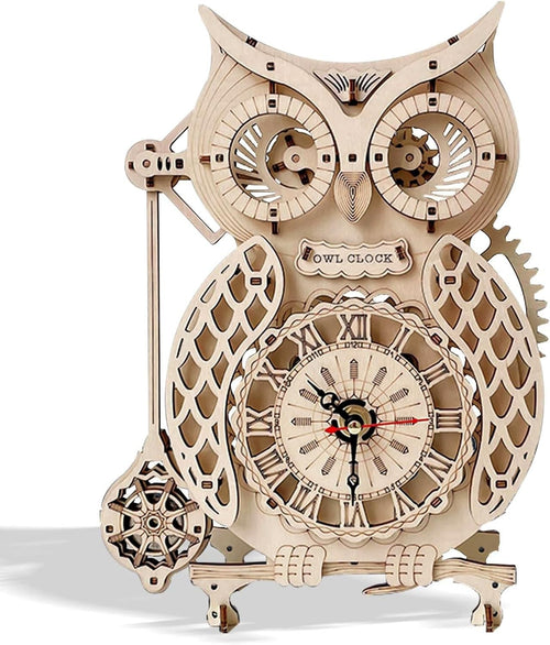 Owl Wooden Clock Puzzle Kit with Pendulum - DIY Mechanical Model Gift