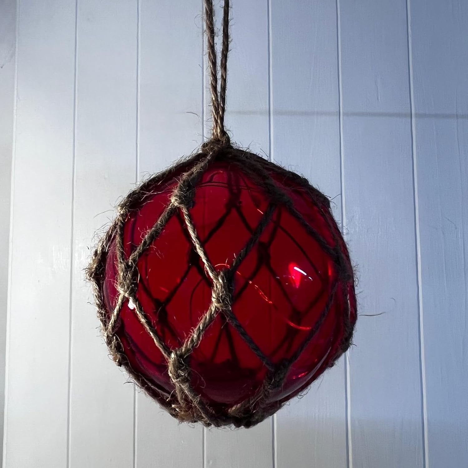 Red Glass Fishing Buoy Light LED Nautical Hanging Lamp Coastal Home Decor 10cm
