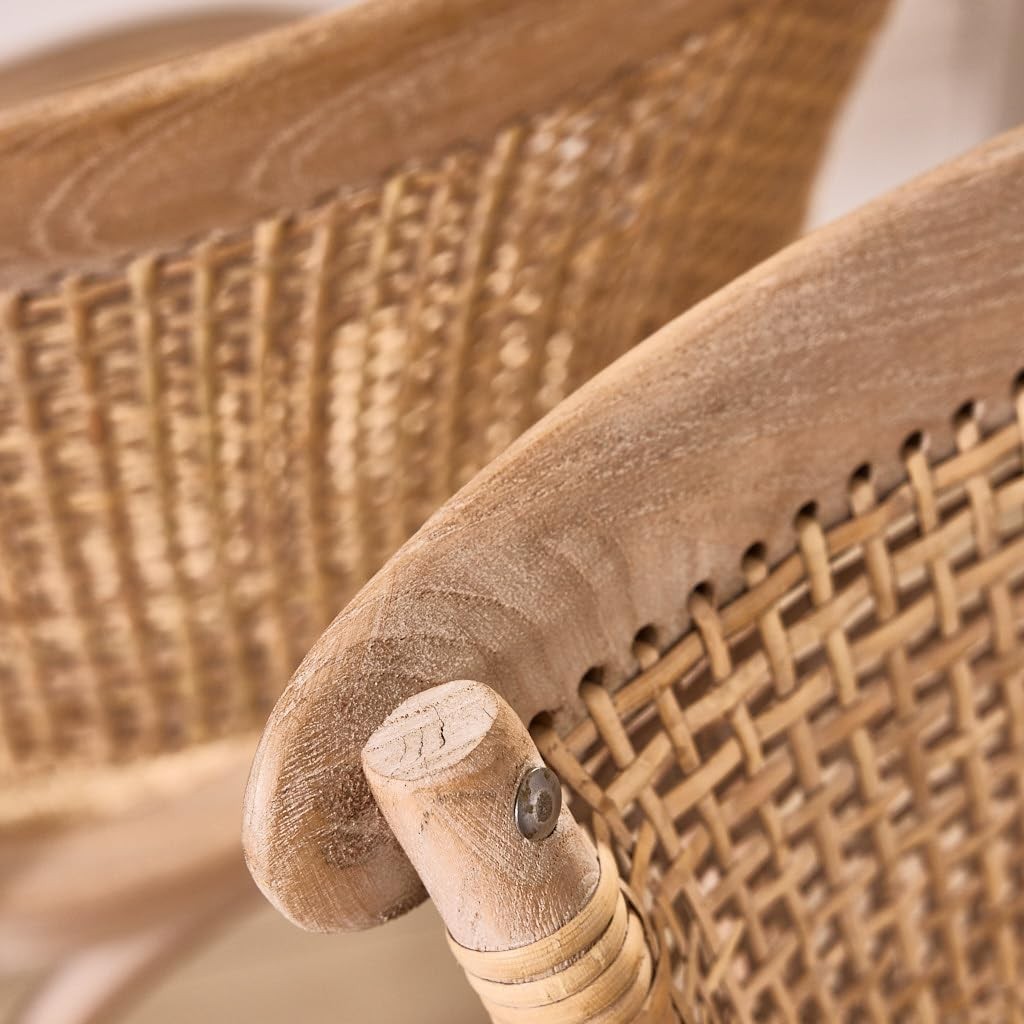 Solid Wood Dining Chairs Set of 2 Rattan Back Rustic Kitchen Table Seating