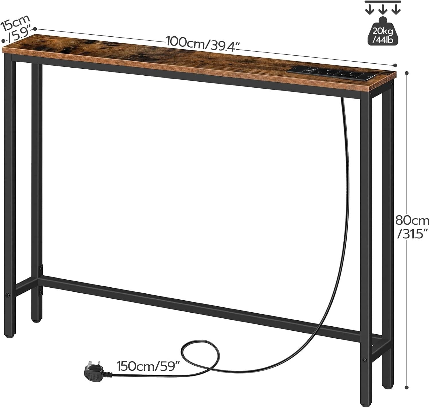 Slim Console Table with USB Charging Ports & Power Outlets for Hallways