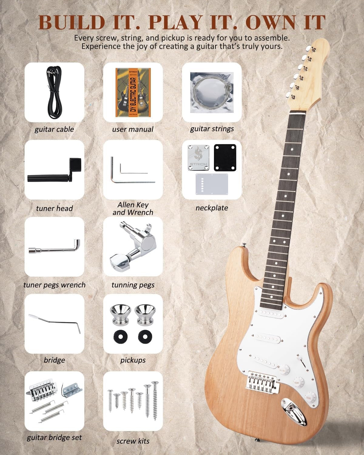 DIY ST Style Electric Guitar Kit SSS Mahogany Maple Neck